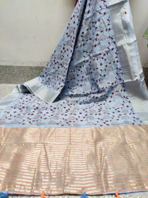 Linen sarees with beautiful print with blouse (2)