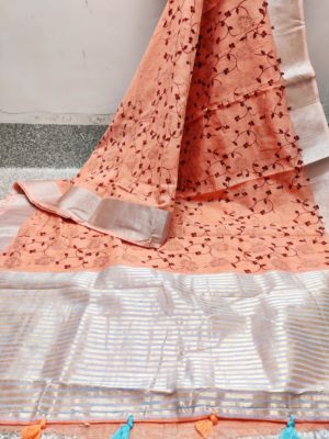 Linen sarees with beautiful print with blouse (3)