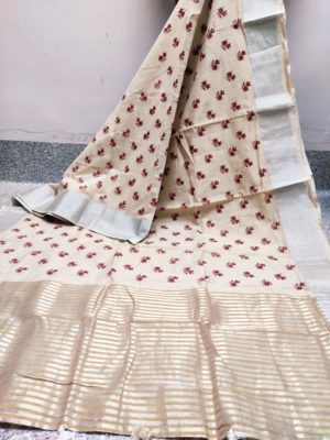 Linen sarees with beautiful print with blouse (4)
