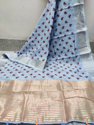 Linen sarees with beautiful print with blouse (6)