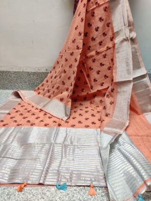 Linen sarees with beautiful print with blouse (9)