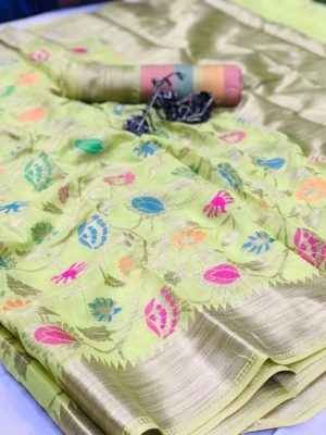 Linen sarees with weaving jacquard design with blouse (2)