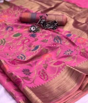 Linen sarees with weaving jacquard design with blouse (3)