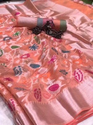 Linen sarees with weaving jacquard design with blouse (4)