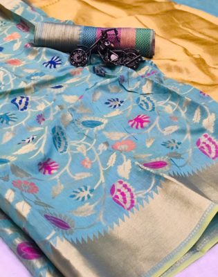 Linen sarees with weaving jacquard design with blouse (5)