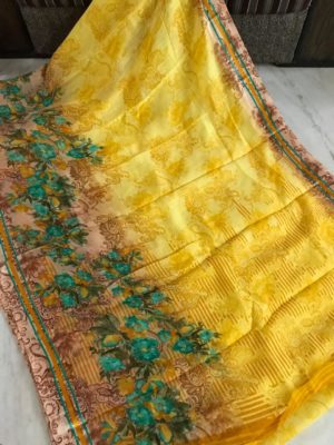 Linen soft silk sarees with digital print (1)