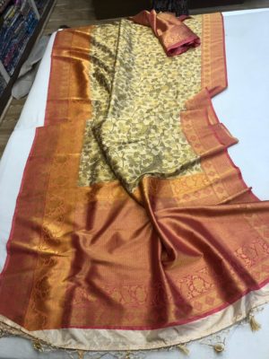 Lite weight silk brocade floral sarees with blouse (1)