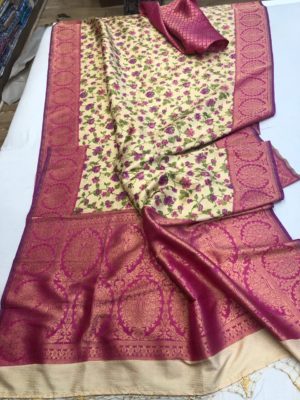 Lite weight silk brocade floral sarees with blouse (3)