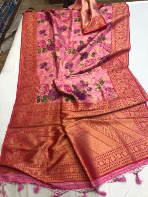 Lite weight silk brocade floral sarees with blouse (4)