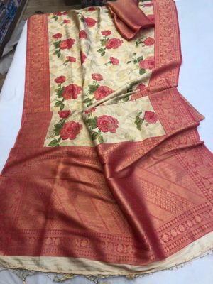 Lite weight silk brocade floral sarees with blouse (5)