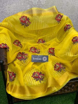 Organza saree with embroidary work with blouse (6)
