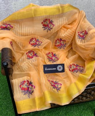 Organza saree with embroidary work with blouse (7)