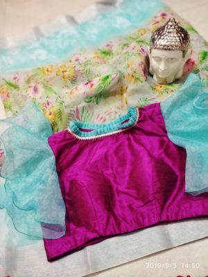 Organza sarees with silver border ad pallu with designer blouse (18)