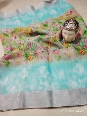 Organza sarees with silver border ad pallu with designer blouse (19)