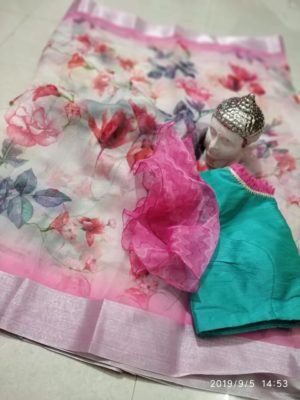 Organza sarees with silver border ad pallu with designer blouse (2)