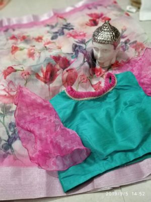 Organza sarees with silver border ad pallu with designer blouse (4)