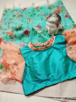 Organza sarees with silver border ad pallu with designer blouse (5)