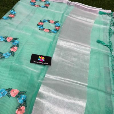 Organza sarees with silver zari border with blouse (3)
