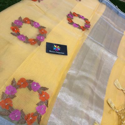 Organza sarees with silver zari border with blouse (4)