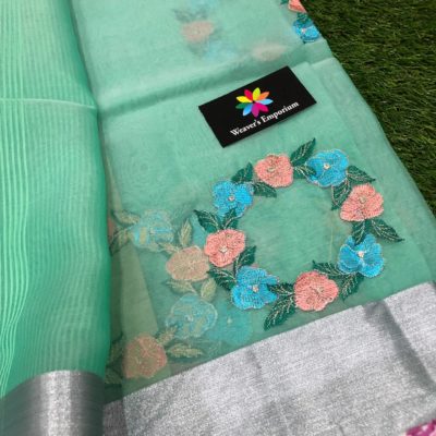 Organza sarees with silver zari border with blouse (9)