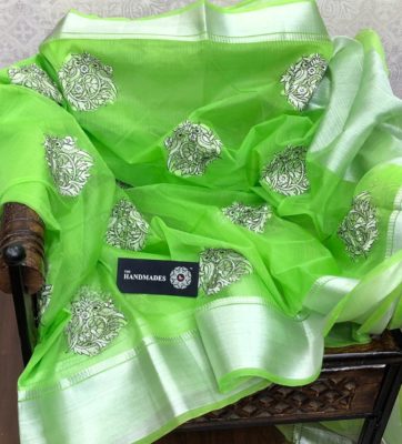 Organza sarees with silver zari embroidary work (2)