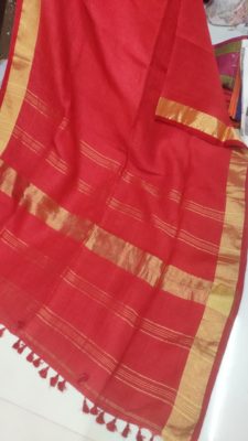 Plain linen sarees with contrast border and blouse (13)