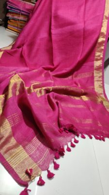 Plain linen sarees with contrast border and blouse (15)