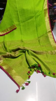 Plain linen sarees with contrast border and blouse (3)