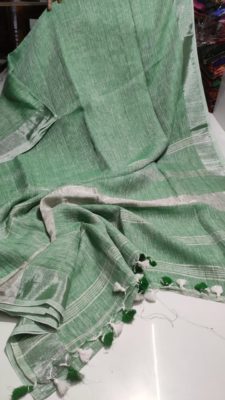 Plain linen sarees with contrast border and blouse (4)