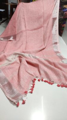 Plain linen sarees with contrast border and blouse (5)