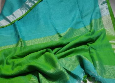Plain linen sarees with contrast border and blouse (6)