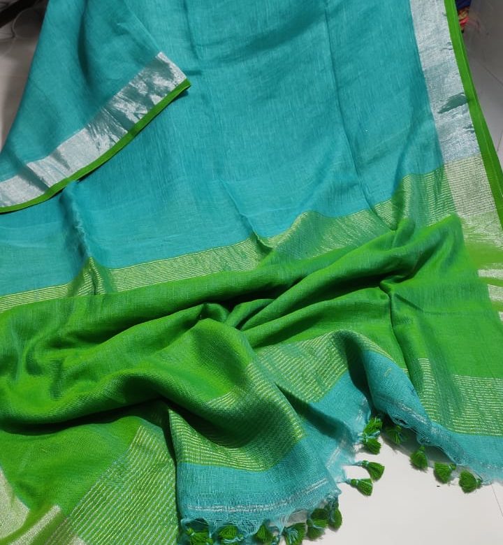 Plain linen sarees with contrast border and blouse (6)