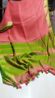 Plain linen sarees with contrast border and blouse (7)