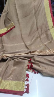 Plain linen sarees with contrast border and blouse (9)