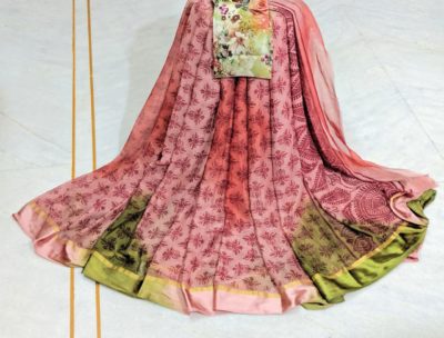 Pure chiffon floral digital print sarees with blouse. (3)