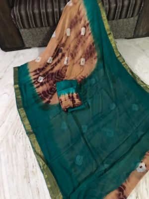 Pure chiffon shibori dying sarees with zari border (1)