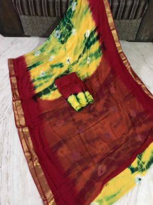 Pure chiffon shibori dying sarees with zari border (2)