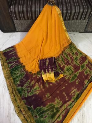 Pure chiffon shibori dying sarees with zari border (6)