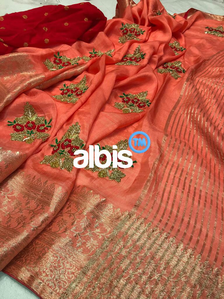 Pure dola silk with banarasi piping border | siri designers