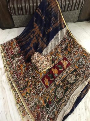 Pure georgette kalamkari handblock printed sarees (8)