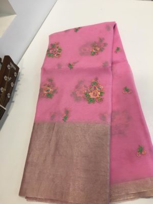 Pure handloom organza embroidary sarees with check blouse (11)