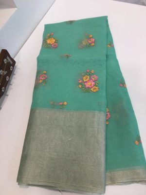 Pure handloom organza embroidary sarees with check blouse (12)