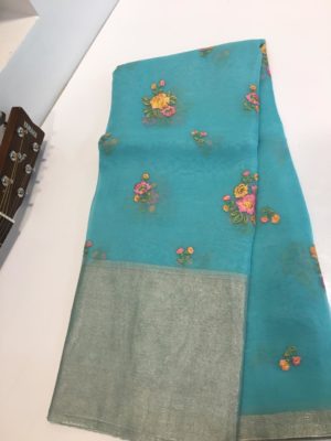 Pure handloom organza embroidary sarees with check blouse (4)