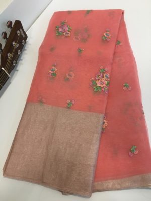 Pure handloom organza embroidary sarees with check blouse (5)