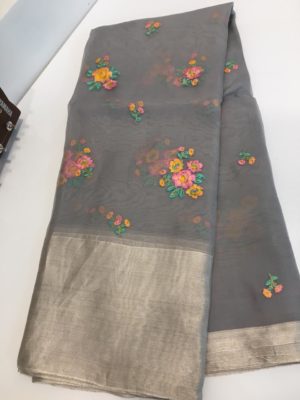 Pure handloom organza embroidary sarees with check blouse (7)