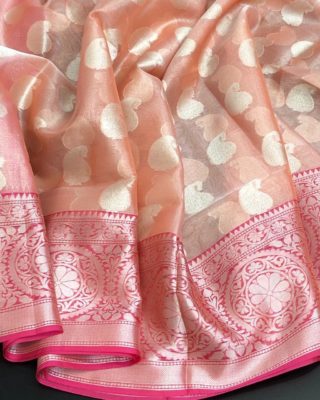 Pure handloom organza sarees with contrast blouse (1)