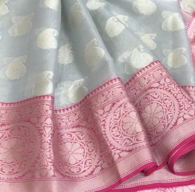 Pure handloom organza sarees with contrast blouse (4)