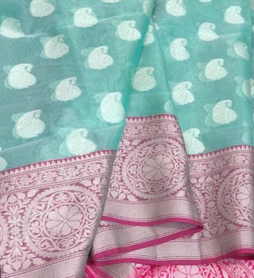 Pure handloom organza sarees with contrast blouse (7)