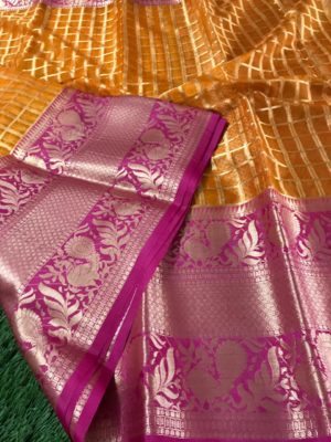 Pure kanchi organza sarees with checks and dolls (10)