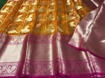 Pure kanchi organza sarees with checks and dolls (11)